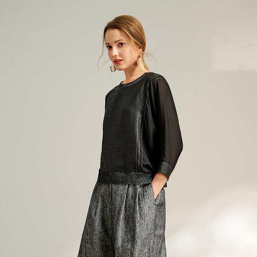 TANGY Collection/2025天意精品春季新品中国风女士莨绸T恤 商品图1