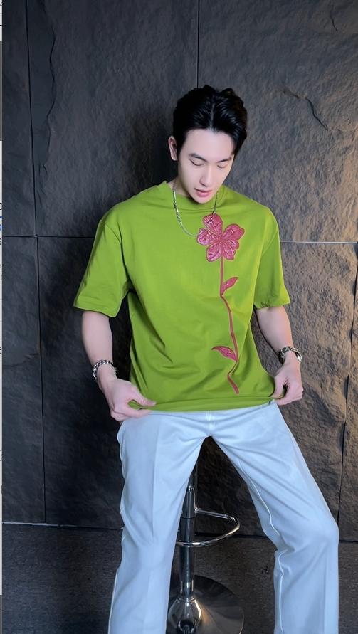 T1468夏季新款时尚拼接花卉男士短袖潮流百搭休闲T恤宽松小众上衣 商品图0