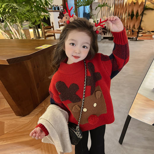 女童洋气秋冬装加厚毛衣 女童加绒保暖毛线衣 商品图3
