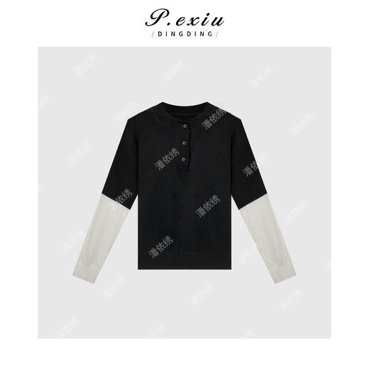 04-6潘依绣丁丁宠粉100%羊毛拼接假两件软糯针织上衣 ZZ0628 商品图1