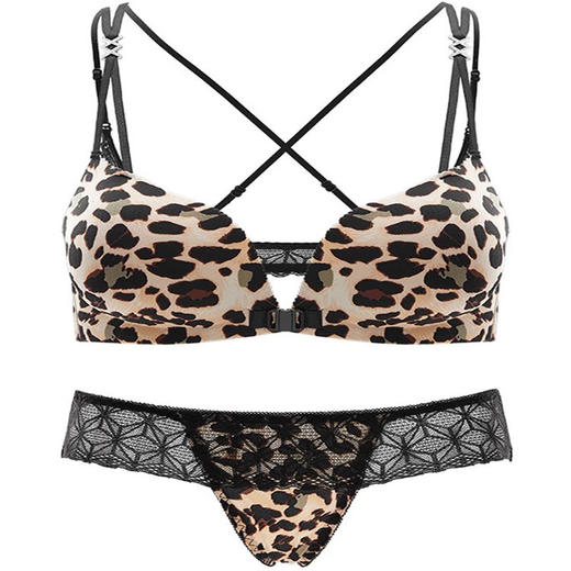 豹纹前扣无痕调整型内衣内裤套装女小胸聚拢性感美背防下垂文胸罩2025新款小红书爆款 商品图4