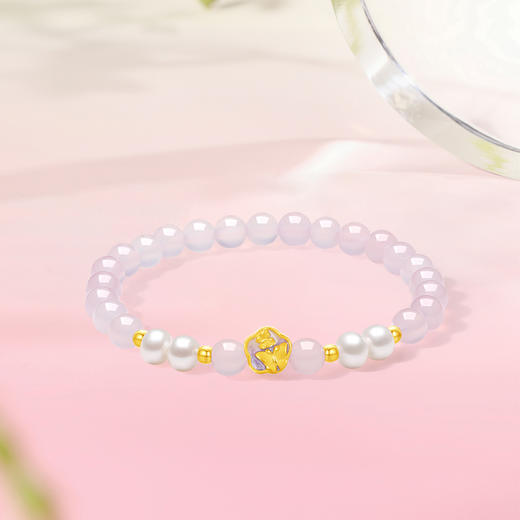 周六福黄金手串女款5d硬金玉髓定价薄雾蝴蝶花语转运珠足金珐琅 商品图4