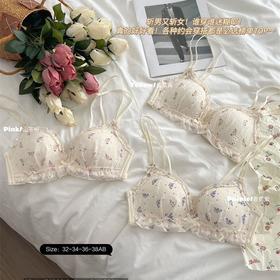 日系甜美碎花内衣女小胸聚拢无钢圈薄款大胸显小纯欲风蕾丝文胸罩2025新款小红书爆款