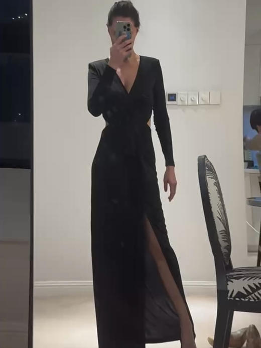 CG｜Gabrielle Dress 长袖侧腰镂空连衣裙［ 黑 ] 商品图5