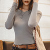 马登V领显锁骨面膜T恤棉弹修身美肤肌底衣内搭打底针织衫春秋女 商品缩略图4