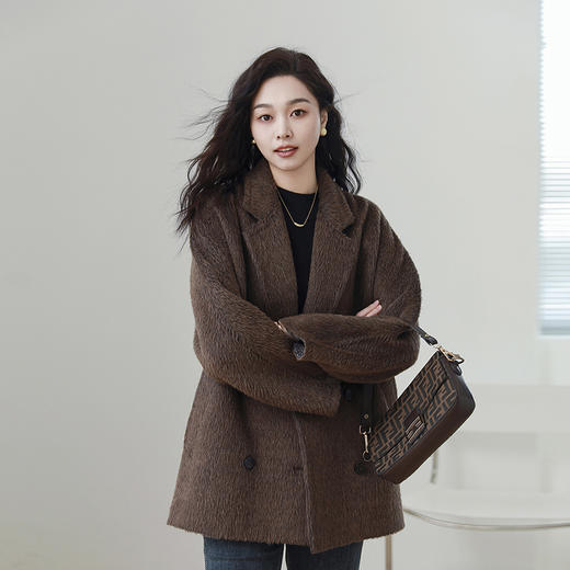 火桐hooton 新年战袍 小骆马绒双面羊绒双排扣大衣3467 商品图3