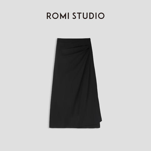 ROMI STUDIO“内外兼备”精纺羊毛不对称倒褶围裹式侧开叉半裙Q3848 商品图1