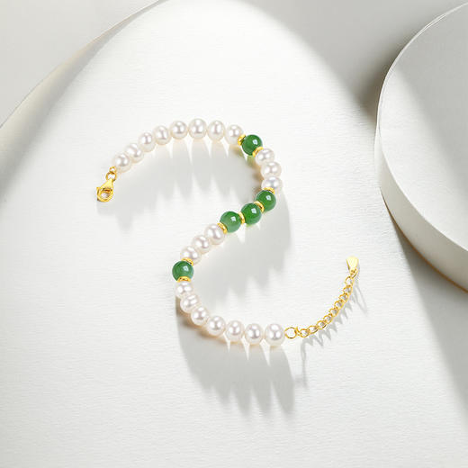 周六福淡水珍珠手链女S925银和田碧玉手饰优雅送女友送女友礼物 商品图4