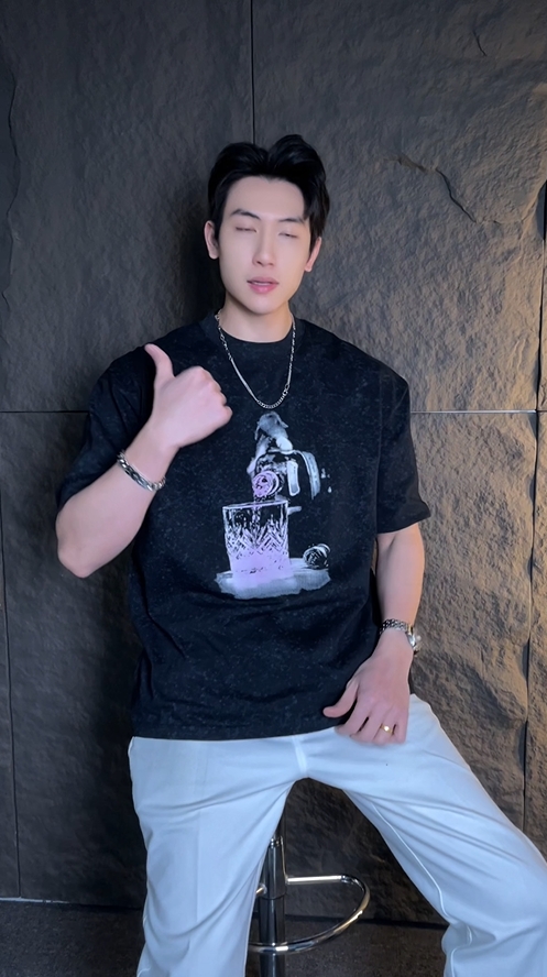 T1028夏季新款酒杯印花男士短袖美式街头宽松T恤百搭潮流休闲上衣