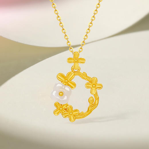 周六福5D硬金金镶玉吊坠女款繁花似锦十二花神送女友礼物 商品图2