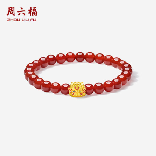 周六福黄金手串女款5d硬金红玛瑙珐琅貔貅招财春节礼物 商品图0