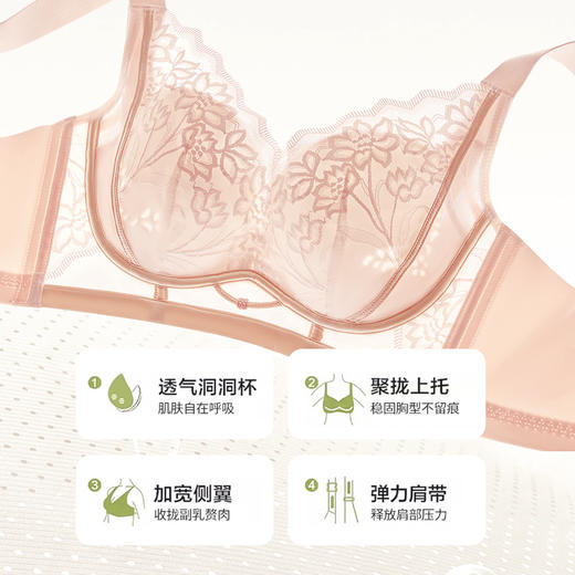 Z1-【B-C杯】【大胸显小】【轻薄透气洞洞杯】舒适聚拢不空杯收副乳无钢圈薄款内衣女士文胸  花影月慕 商品图4