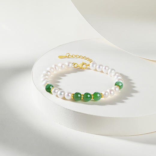 周六福淡水珍珠手链女S925银和田碧玉手饰优雅送女友送女友礼物 商品图2