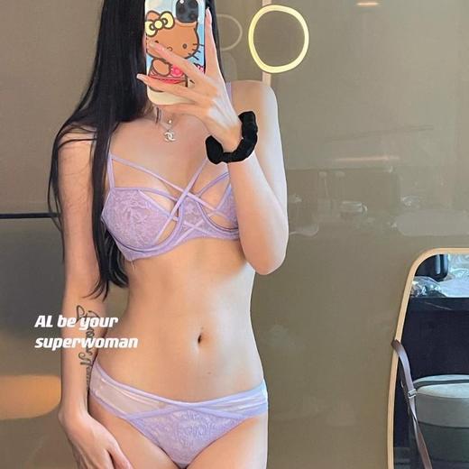 情趣内衣女大胸显小性感绑带诱惑蕾丝超薄上托收副乳聚拢文胸套装 商品图0