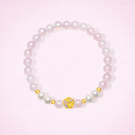 周六福黄金手串女款5d硬金玉髓定价薄雾蝴蝶花语转运珠足金珐琅 商品图3