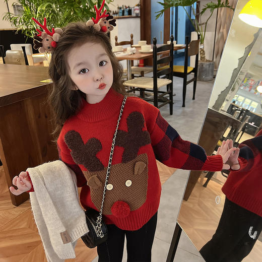 女童洋气秋冬装加厚毛衣 女童加绒保暖毛线衣 商品图1