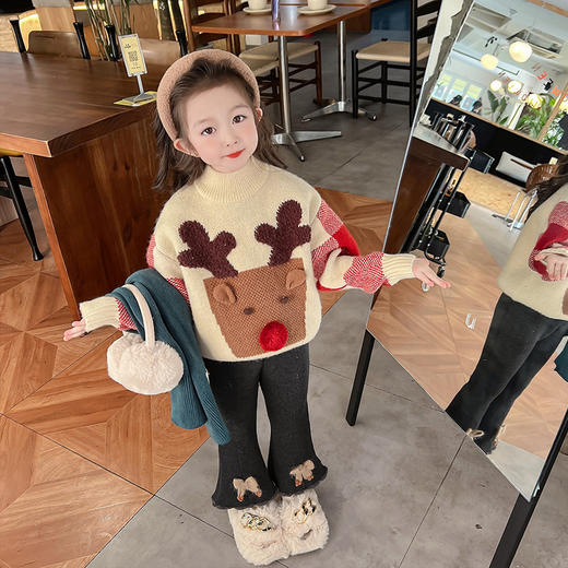 女童洋气秋冬装加厚毛衣 女童加绒保暖毛线衣 商品图4