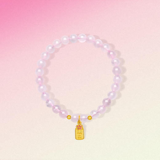 周六福黄金手串女款5d硬金芙蓉石定价桃之夭夭绚烂小桃花春节礼物 商品图3