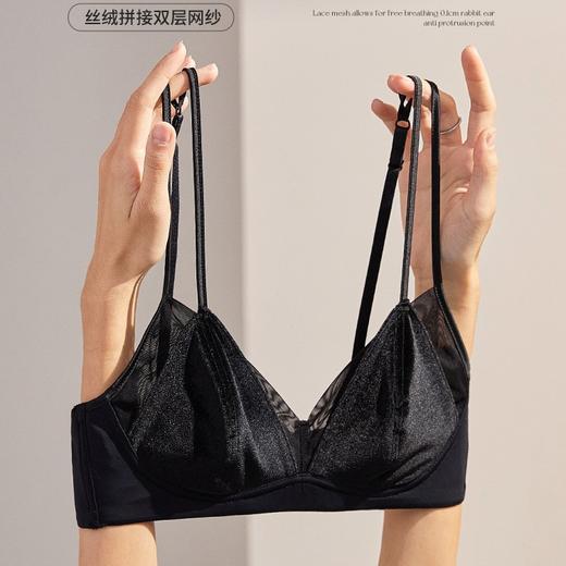 法式丝绒内衣女小胸显大聚拢性感薄款防凸兔耳朵细肩带双提拉文胸2025新款爆款小红书女神同款 商品图1