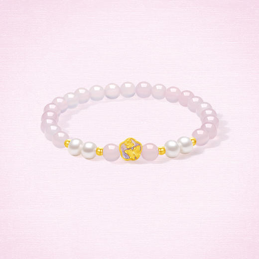 周六福黄金手串女款5d硬金玉髓定价薄雾蝴蝶花语转运珠足金珐琅 商品图2