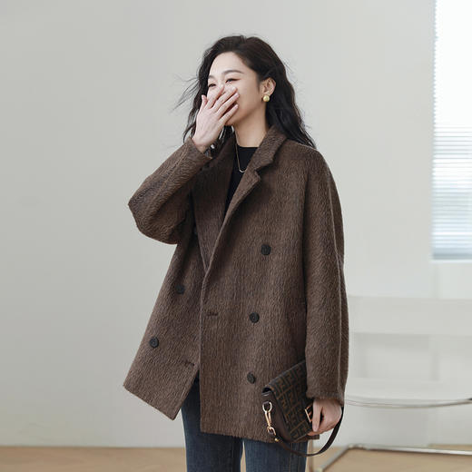 火桐hooton 新年战袍 小骆马绒双面羊绒双排扣大衣3467 商品图4