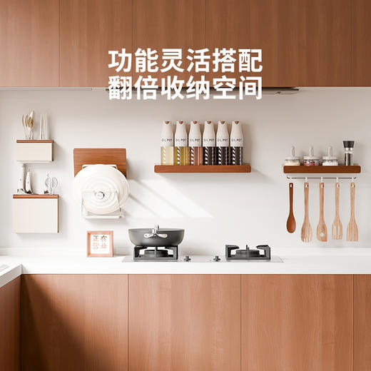 摩登主妇中古风厨房置物架多功能壁挂锅盖刀架筷免打孔调料收纳架 商品图4