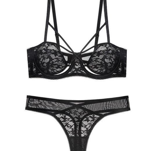 情趣内衣女大胸显小性感绑带诱惑蕾丝超薄上托收副乳聚拢文胸套装 商品图4