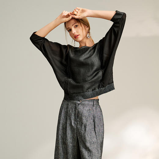 TANGY Collection/2025天意精品春季新品中国风女士莨绸T恤 商品图3