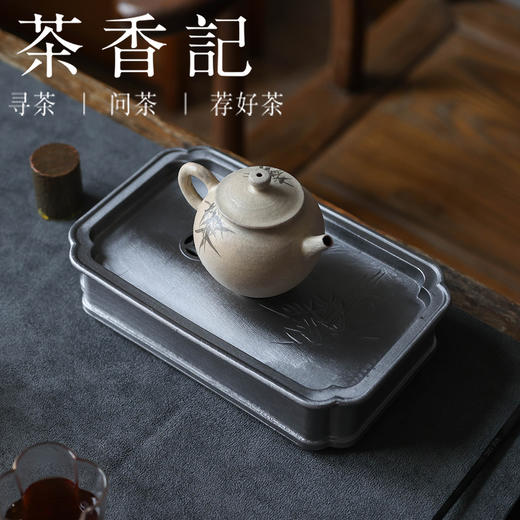 茶香记 古锡金镶玉竹壶承纯锡制作实用干泡台线条流畅茶道零配 商品图1