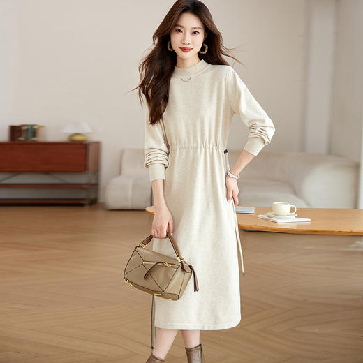配大衣内搭长袖针织连衣裙秋冬中长款气质百搭收腰打底毛衣裙子CC&ML-9909 商品图0