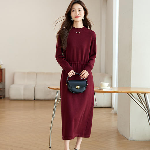 配大衣内搭长袖针织连衣裙秋冬中长款气质百搭收腰打底毛衣裙子CC&ML-9909 商品图1