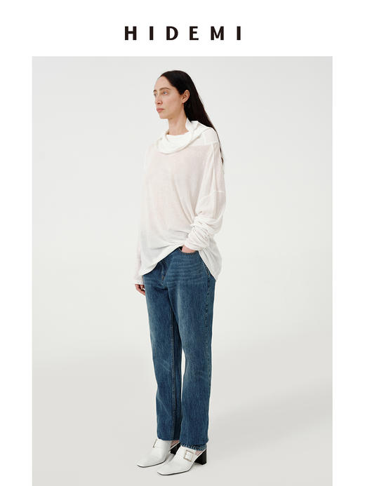 HIDEMI进口甄选高捻纱堆堆领一字肩多穿式薄针织上衣 商品图5