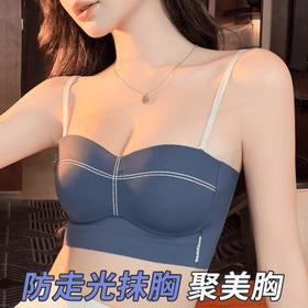 小胸聚拢内衣女士无钢圈悬浮杯显胸大百搭牛仔风抹胸防走光文胸罩2025新款爆款小红书女神同款