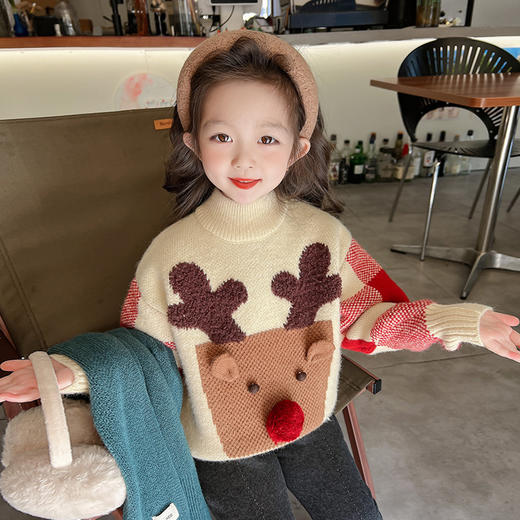 女童洋气秋冬装加厚毛衣 女童加绒保暖毛线衣 商品图2