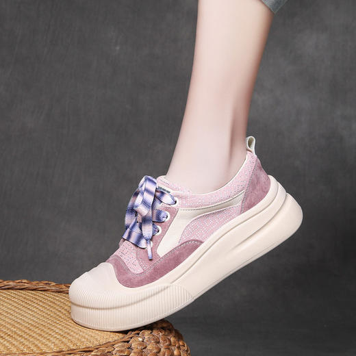 JS59695 25春季真皮休闲运动风彩色女鞋时尚拼色厚底贝壳头单鞋小白鞋 商品图1