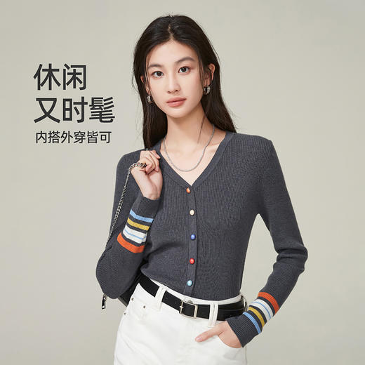 逸阳2024新款温柔亲肤坑条针织衫，休闲时髦内穿外穿都好看5017 商品图1