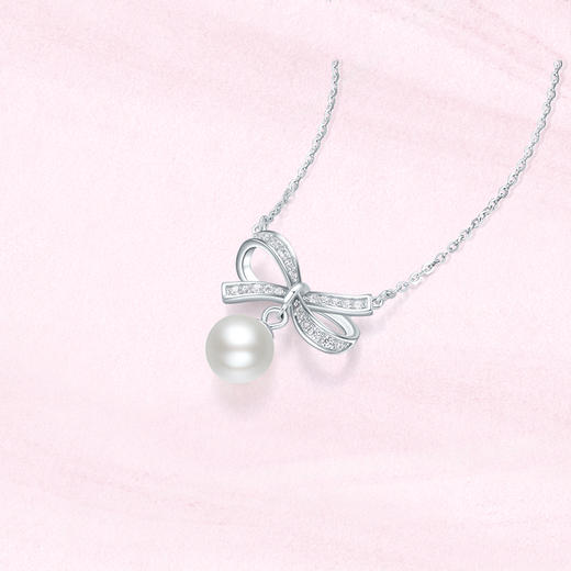 周六福淡水珍珠项链女蝴蝶结链坠S925银优雅送女友送女友礼物 商品图3