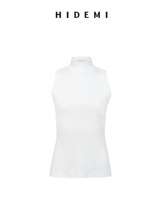 HIDEMI 极简小立领高弹力贴身无袖显瘦针织背心 黑色/白色 商品图12