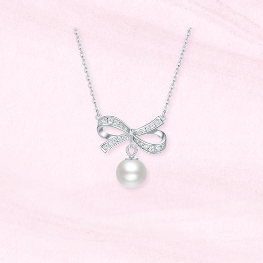 周六福淡水珍珠项链女蝴蝶结链坠S925银优雅送女友送女友礼物 商品图2