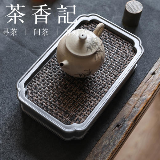 茶香记 古锡金镶玉竹壶承纯锡制作实用干泡台线条流畅茶道零配 商品图2