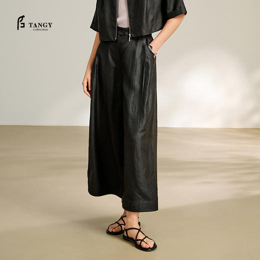 TANGY Collection/2025天意精品春季新品中国风女士莨绸阔腿长裤 商品图0