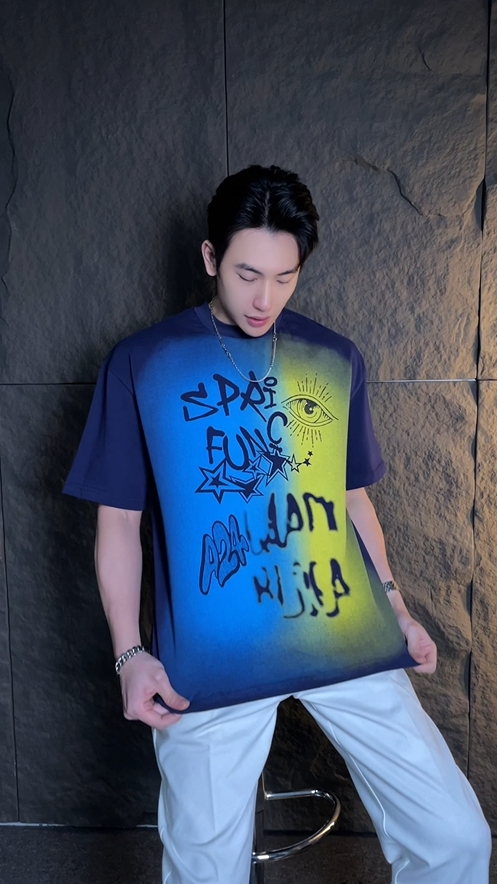 夏季新款渐变字母印花男士短袖百搭潮流T恤圆领宽松休闲短袖