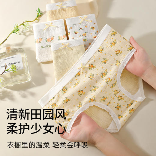 N3-【5条装】【7A抑菌纯棉裆】甜美小碎花蕾丝少女内裤高弹不勒不夹臀  仲夏白玉【青春系列】 商品图3