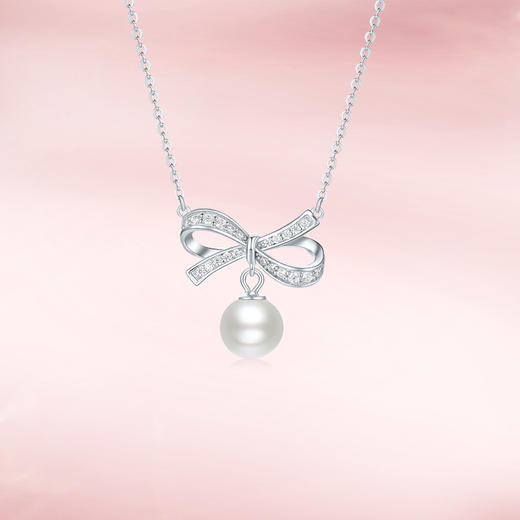 周六福淡水珍珠项链女蝴蝶结链坠S925银优雅送女友送女友礼物 商品图4
