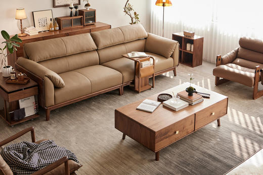 【中古风-沙发边几B-8】中古/马鞍皮/北美黑胡桃/边几 商品图0