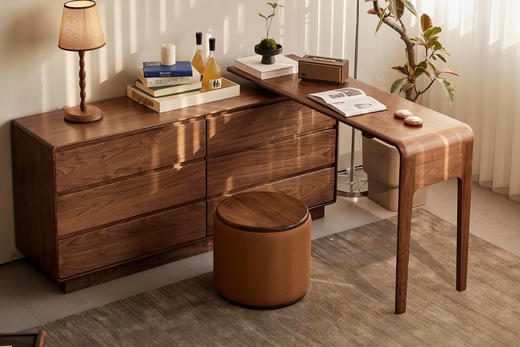 【中古风-黑胡桃妆台HG-61】中古风/卧房/妆台/妆凳/斗柜/搭架 商品图1