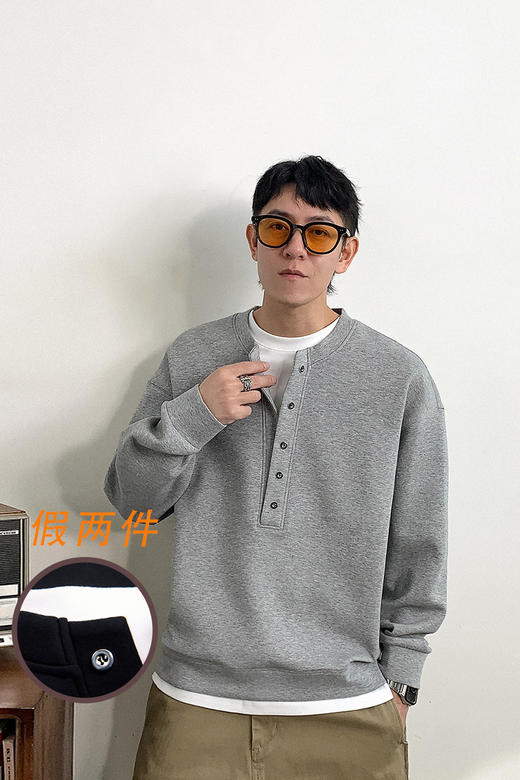 徐太浪美式休闲亨利领卫衣男春秋2025新款宽松大码内搭打底衫上衣 商品图5