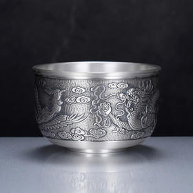 子佩集S999银【龙跃凤鸣】茶杯摆件纯银【DLCB001】茶具仿古大杯摆件2501