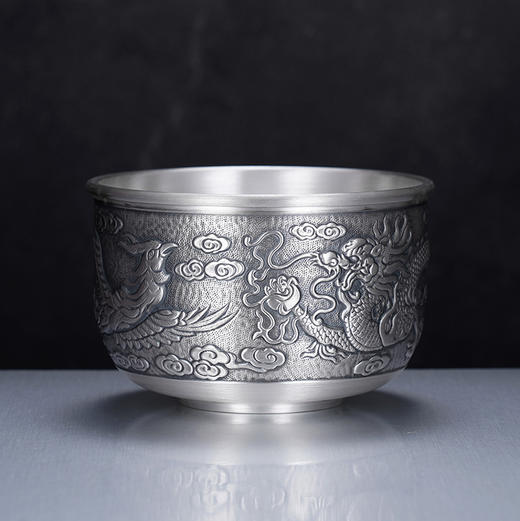子佩集S999银【龙跃凤鸣】茶杯摆件纯银【DLCB001】茶具仿古大杯摆件2501 商品图0