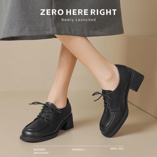 ZHR女鞋2024新款通勤深口方头英伦单鞋简约皮鞋系带轻便乐福鞋女 商品图8